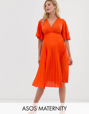 asos design maternity kimono pleated midi dress