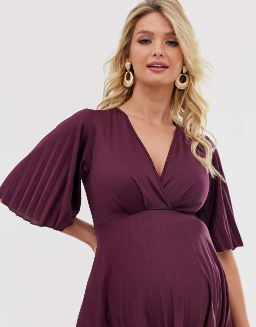 ASOS DESIGN Maternity exclusive pleated midi dress with kimono