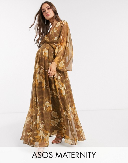 ASOS DESIGN Maternity kimono sleeve maxi dress in oversized floral print