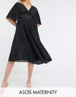 asos design maternity kimono pleated midi dress