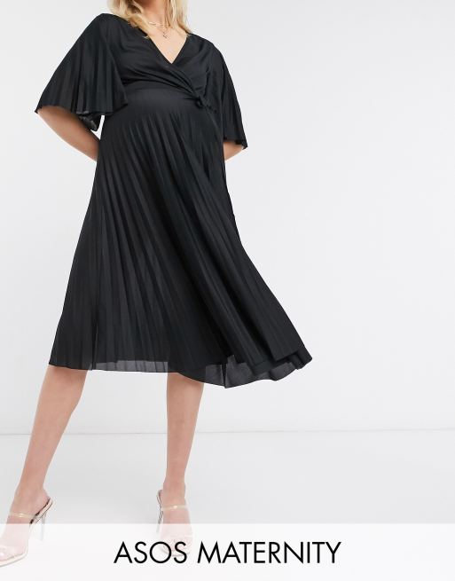 ASOS DESIGN Maternity exclusive pleated midi dress with kimono sleeve and  tie waist