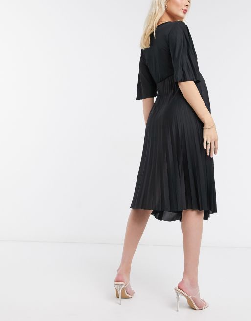 ASOS DESIGN Maternity exclusive pleated midi dress with kimono sleeve and  tie waist