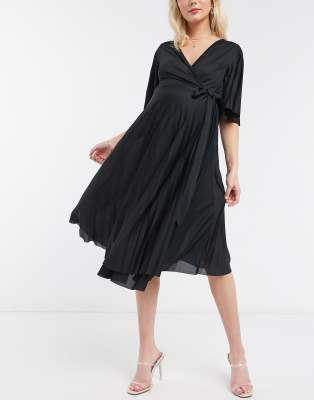 asos design maternity kimono pleated midi dress