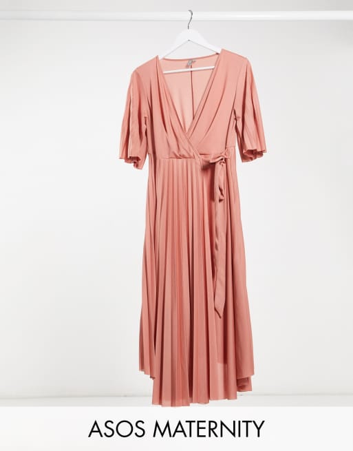 ASOS DESIGN Maternity exclusive pleated midi dress with kimono