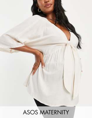 ASOS DESIGN Maternity - Kimonotop met gestrikte voorkant in stone