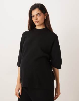 Asos Maternity Asos Design Maternity Knit Compact Structured Oversized T-shirt In Black