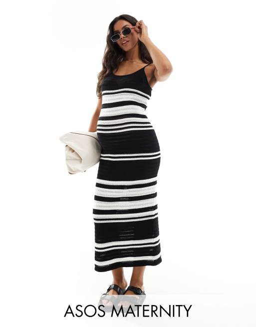 CerbeShops DESIGN Maternity knit maxi dress in stripe in black and cream