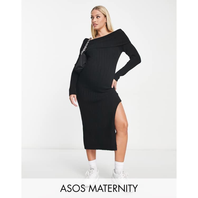 ASOS DESIGN Maternity knit off shoulder maxi dress in black