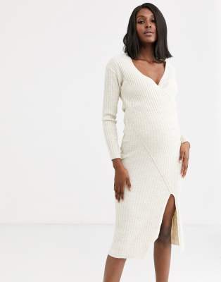 maternity ribbed midi dress