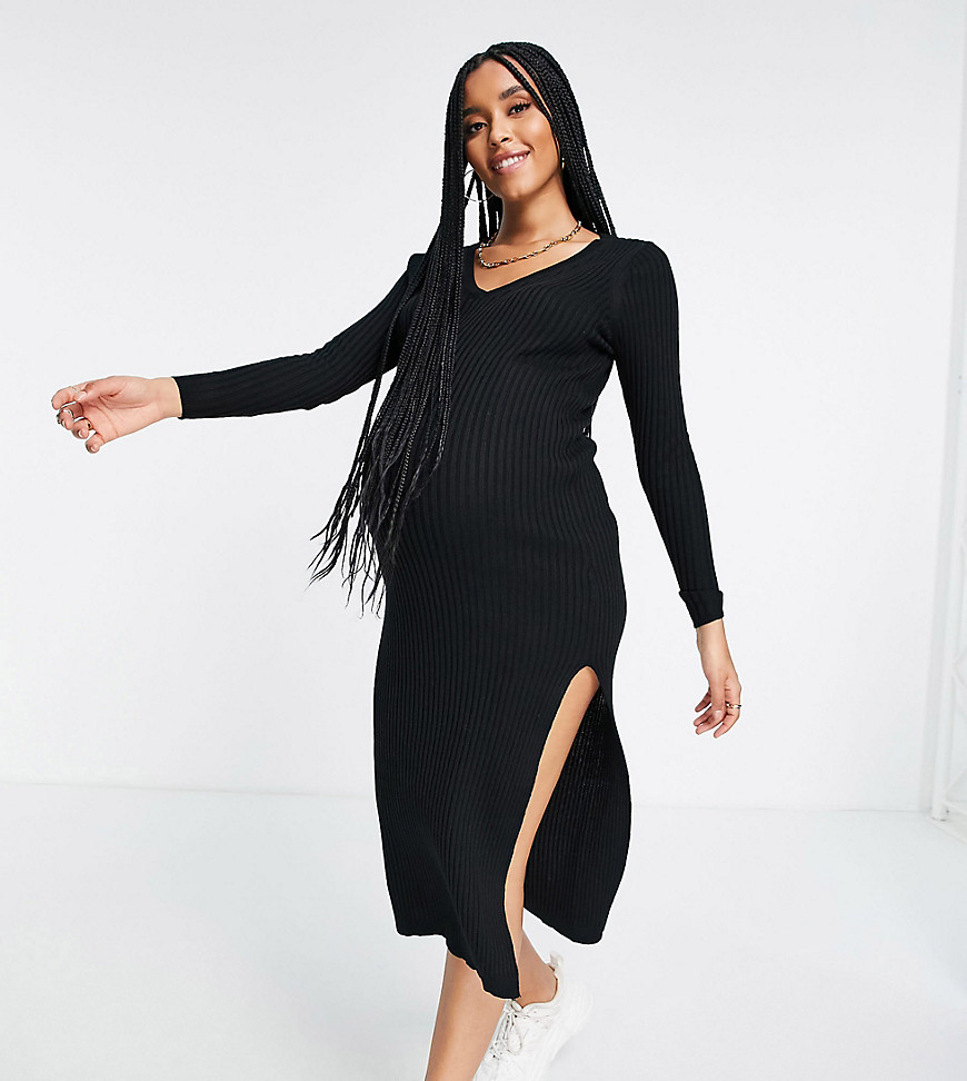ASOS DESIGN Maternity knit ribbed dress with v neck in black
