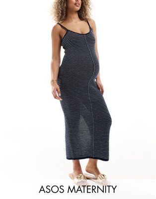 Asos Maternity Asos Design Maternity Knit Strappy Midaxi Dress In Textured Stripe-multi