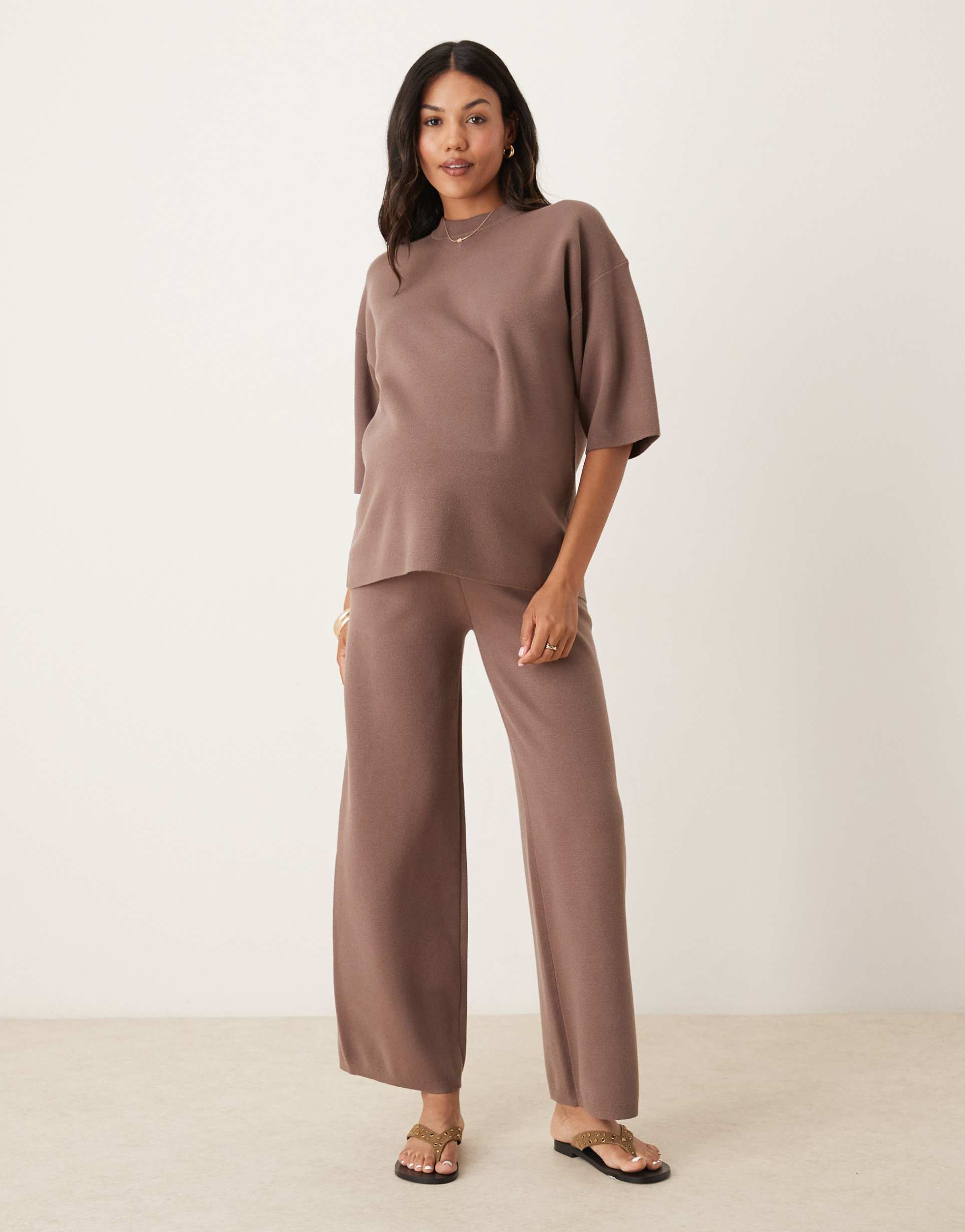 asos design maternity knit structured pants in mocha - part of a set