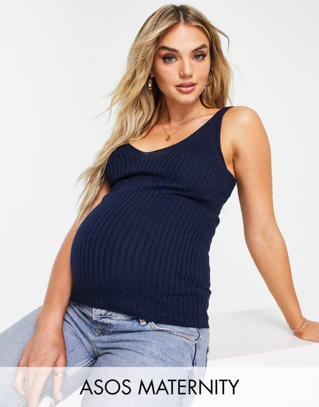 ASOS DESIGN Maternity knit V-neck tank top in navy