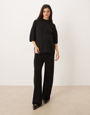 ASOS Maternity ASOS DESIGN Maternity knitted compact structured oversized t shirt co-ord in black