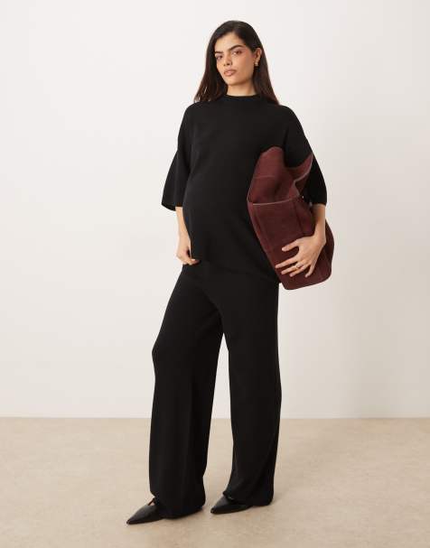 ASOS DESIGN Maternity knitted compact trouser co-ord in black