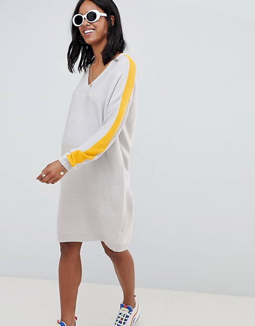 ASOS DESIGN Maternity Knitted Dress With V Neck And Tipping
