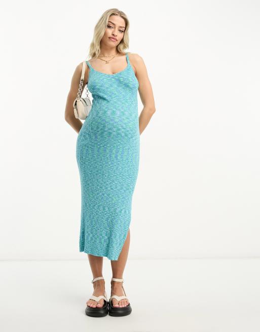 ASOS DESIGN Maternity knitted maxi dress in space dye yarn in blue ASOS