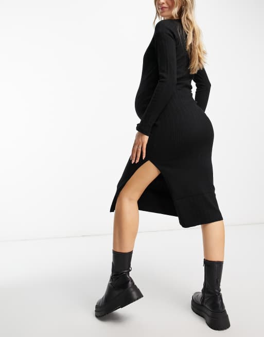 Boohoo Maternity Basic Square Neck Midi Dress in Black