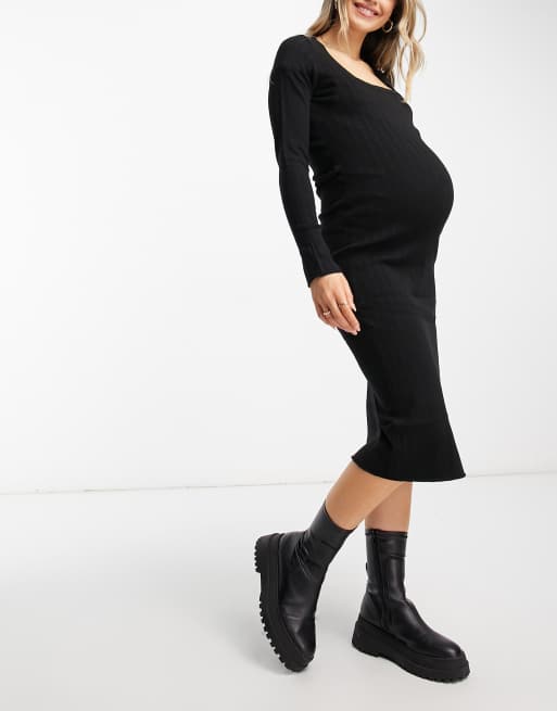 ASOS DESIGN Maternity knitted midi dress with square neck in black