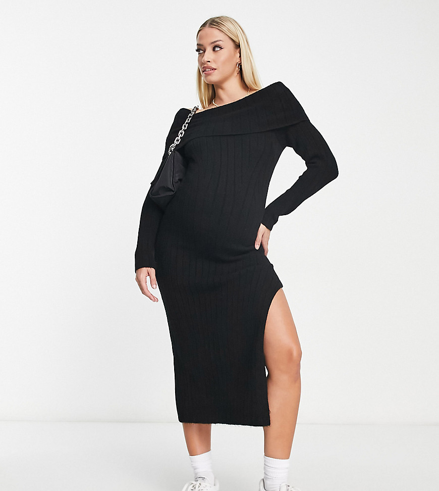 ASOS DESIGN Maternity knitted off shoulder maxi dress in black