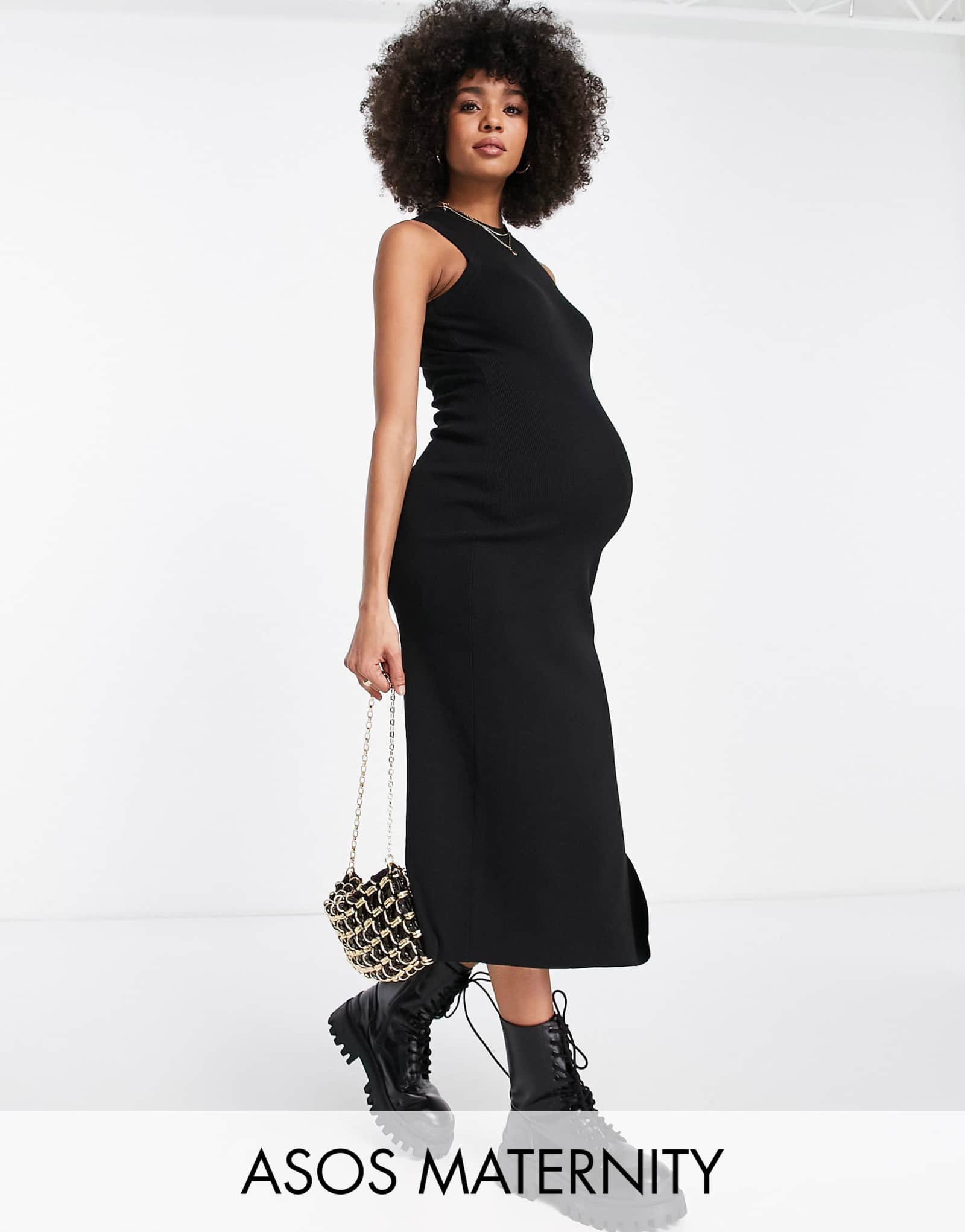 Дизайнерское трикотажное платье миди-рейсер для беременных от ASOS черного цвета