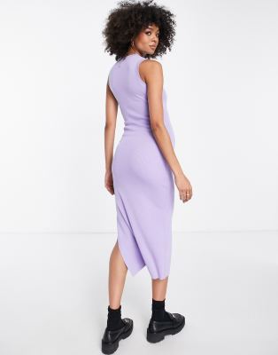 lilac ribbed midi dress