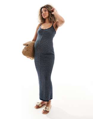 ASOS DESIGN Maternity knitted strappy midaxi dress in textu stripe