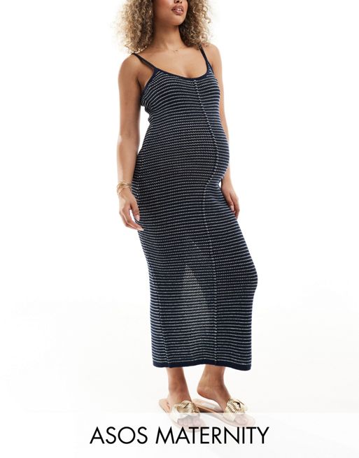 FhyzicsShops DESIGN Maternity knitted strappy midaxi dress in textured stripe