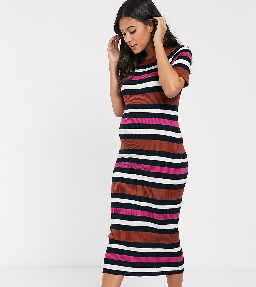 ASOS DESIGN Maternity knitted stripe midi dress-Multi