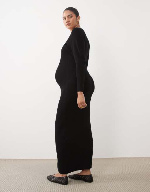 ASOS DESIGN Maternity knitted structured scoop neck maxi dress in black, 4 of 4