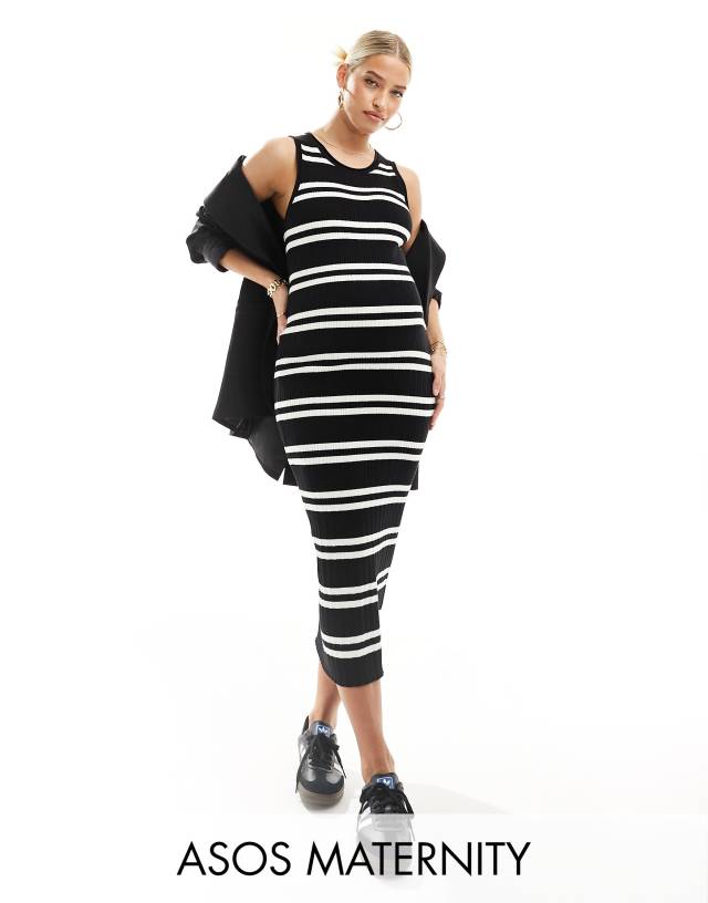 ASOS Maternity - ASOS DESIGN Maternity knitted tank midaxi dress in stripe