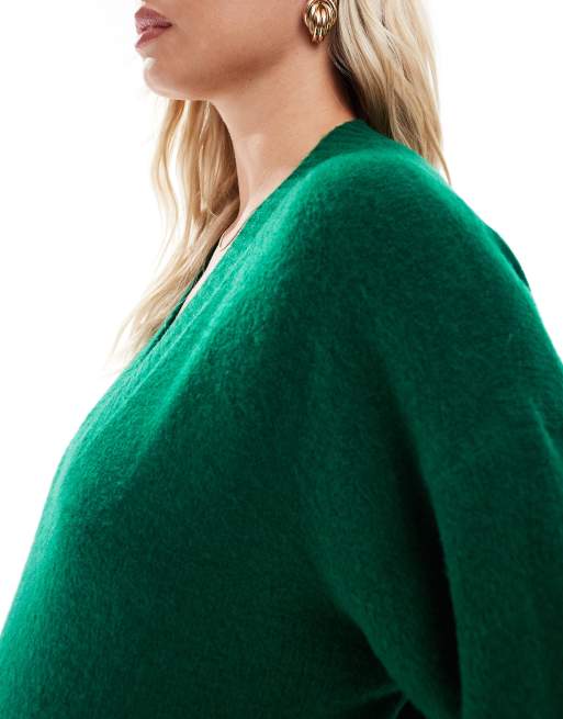 ASOS DESIGN Maternity knitted v neck midaxi dress in dark green, 3 of 4
