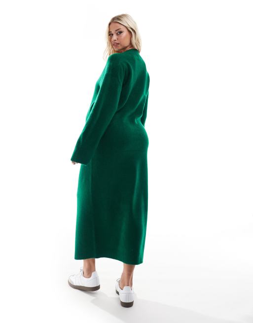 ASOS DESIGN Maternity knitted v neck midaxi dress in dark green