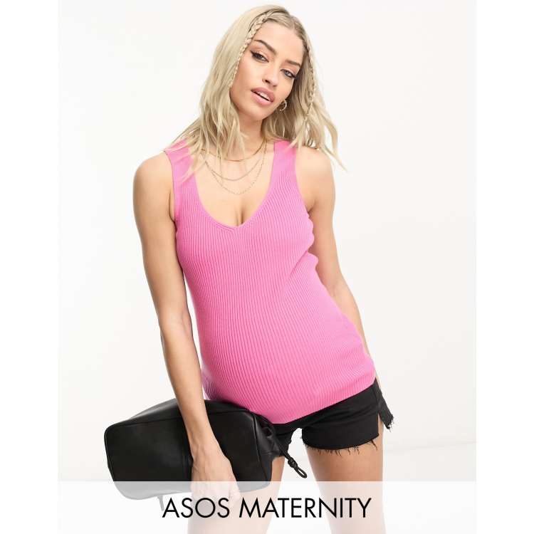 ASOS DESIGN Maternity knit v neck tank top in cream