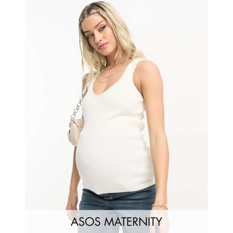 ASOS DESIGN Maternity knitted v neck vest top in cream