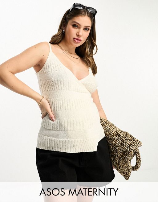 FhyzicsShops DESIGN Maternity knitted wrap cami in mixed stitch in cream
