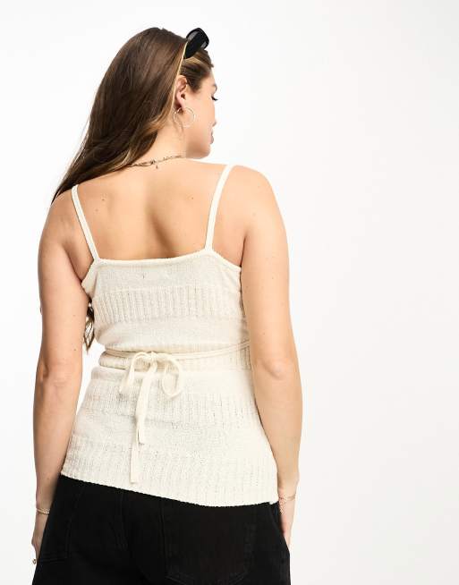 ASOS DESIGN Maternity knitted wrap cami in mixed stitch in cream, 2 of 4