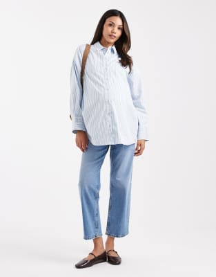 ASOS DESIGN Maternity - Knöchellange, gerade geschnittene Jeans in Mittelblau mit Comfort-Stretch