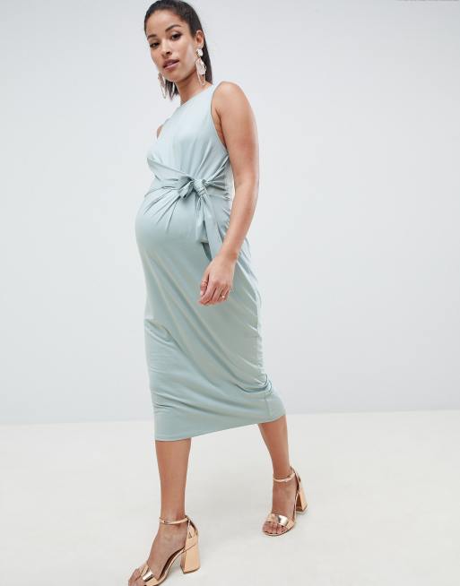 ASOS DESIGN Maternity knot front slinky midi dress ASOS