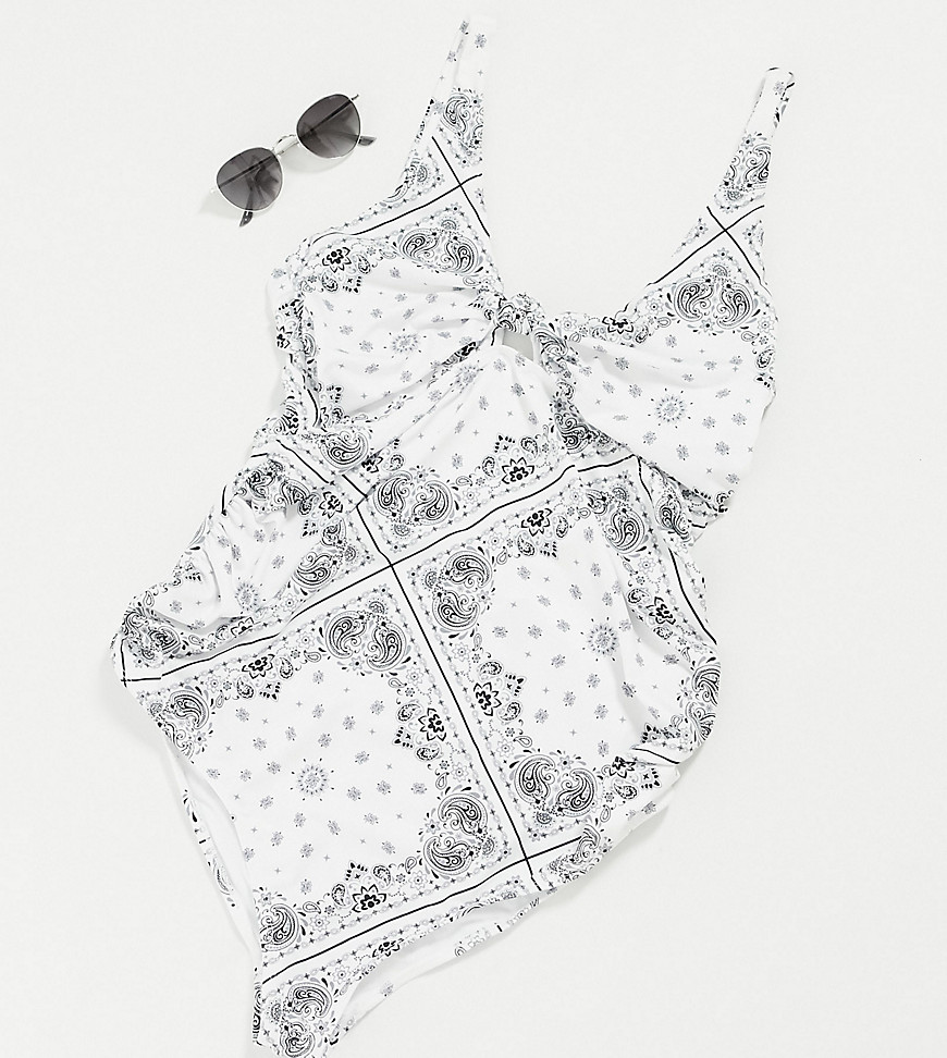 ASOS DESIGN maternity knot front swimsuit in white bandana print-Multi
