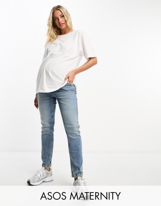 ASOS DESIGN Maternity - Komfortable blå mom-jeans i slim fit