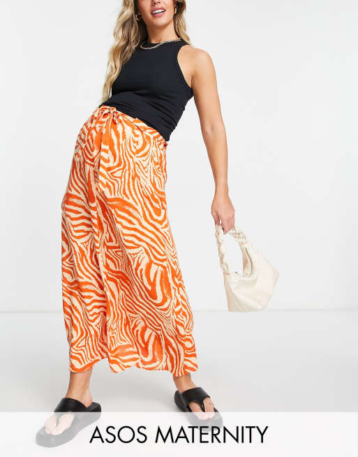 ASOS DESIGN Maternity – Kopertowa spódnica maxi z kieszeniami w pomarańczowe paski zebry
