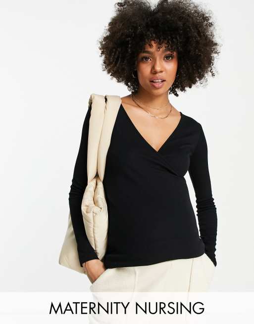 ASOS DESIGN Maternity – Kopertowy top do karmienia z prążkowanego materiału