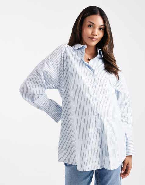 ASOS DESIGN Maternity – Koszula oversize w niebieskie paski - view 1