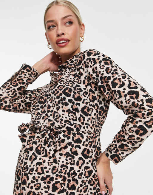 ASOS DESIGN Maternity Kurzes Baumwoll Hemdblusenkleid mit Bindegurtel und Animalprint ASOS