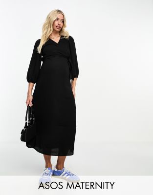 ASOS DESIGN Maternity - Kurzes Still-Wickelkleid in Schwarz