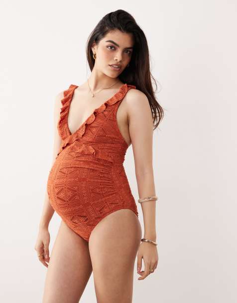 ASOS DESIGN Maternity - Kyle - Maillot 1 pièce à décolleté plongeant - Rouille - view 1