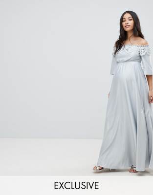 white bardot maternity dress