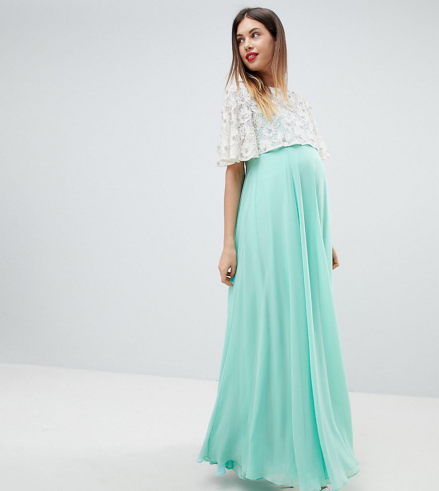 ASOS DESIGN Maternity Lace Embellished Crop Top Maxi Dress-Green