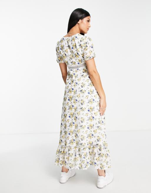 ASOS DESIGN Maternity lace insert button through maxi tea dress in floral  print